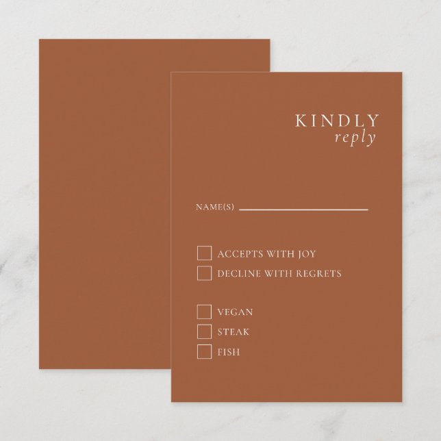 Terracotta Minimalistisch Elegante RSVP Karte (Vorne/Hinten)