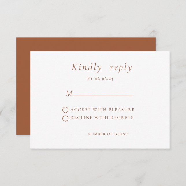 Terracotta Minimalistisch Elegante Wedding RSVP Ca (Vorne/Hinten)