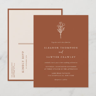 Terracotta Minimalistisch Floral Bouquet Wedding Einladungspostkarte