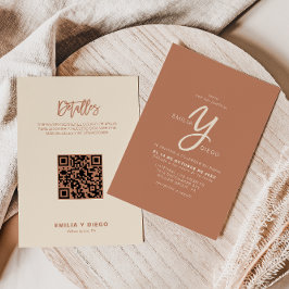 Terracotta Minimalistisch Front and Back Boda Wedd Einladung
