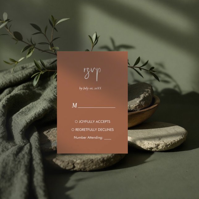 Terracotta minimalistisch moderne elegante Rsvp Ka Karte (Von Creator hochgeladen)
