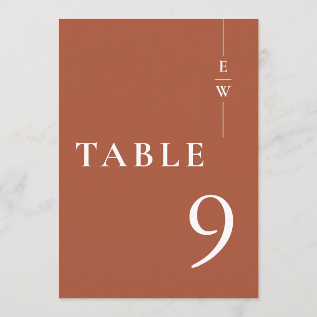 Terracotta Minimalistisch Moderne Monogram Tischnu Einladung (Vorderseite)