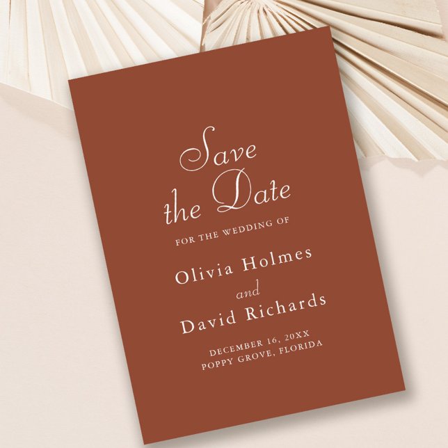 Terracotta Minimalistisch Save the Date Karte (Terracotta Minimalist Save the Date Card on soft blush background.)