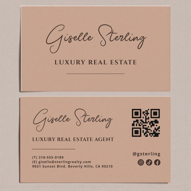 Terracotta Minimalistisch Script QR Code Visitenkarte (Von Creator hochgeladen)