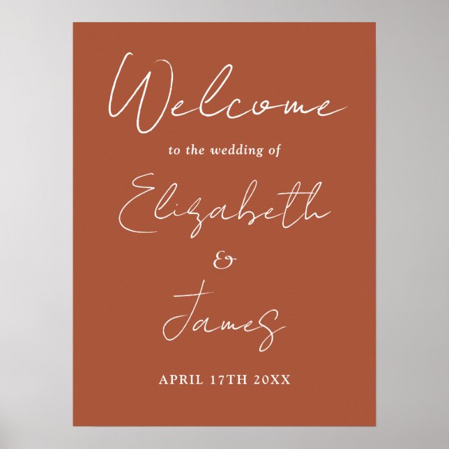 Terracotta Minimalistisch Script Wedding Willkomme Poster (Vorne)