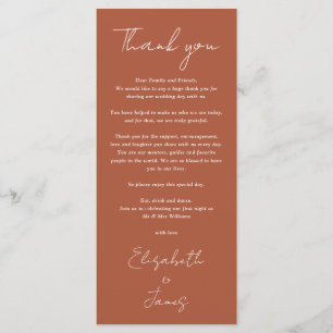 Terracotta Minimalistisch Wedding Danke Platzkarte Menükarte