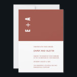 Terracotta Minimalistische Farbblockinitialen Hoch Einladung<br><div class="desc">Kann vollständig an Ihre Bedürfnisse angepasst werden,  um Ihren Anzug zu erfüllen. © Gorjo Designs. Made for you via Zazzle Plattform. // Benötigen Sie Hilfe bei der Anpassung Ihres Designs? Andere Ideen got? Kontaktieren Sie mich (Zoe) direkt über den unten stehenden Kontaktknopf.</div>