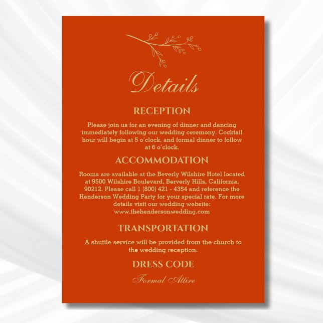 Terracotta Minimalistische Hochzeiten Details Begleitkarte (Von Creator hochgeladen)