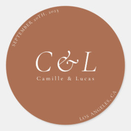 Terracotta Minimalistischer Hochzeitsticker Runder Aufkleber