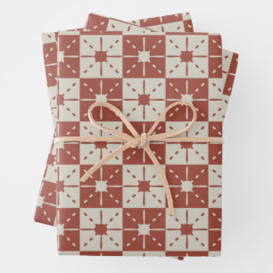 Terracotta Mitte des Jahrhunderts Moderne Sternexp Geschenkpapier Set