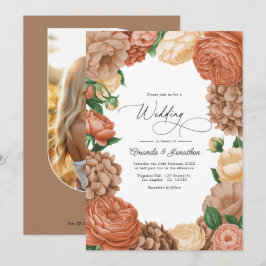 Terracotta, Mocha & Champagne Floral Wedding Einladung