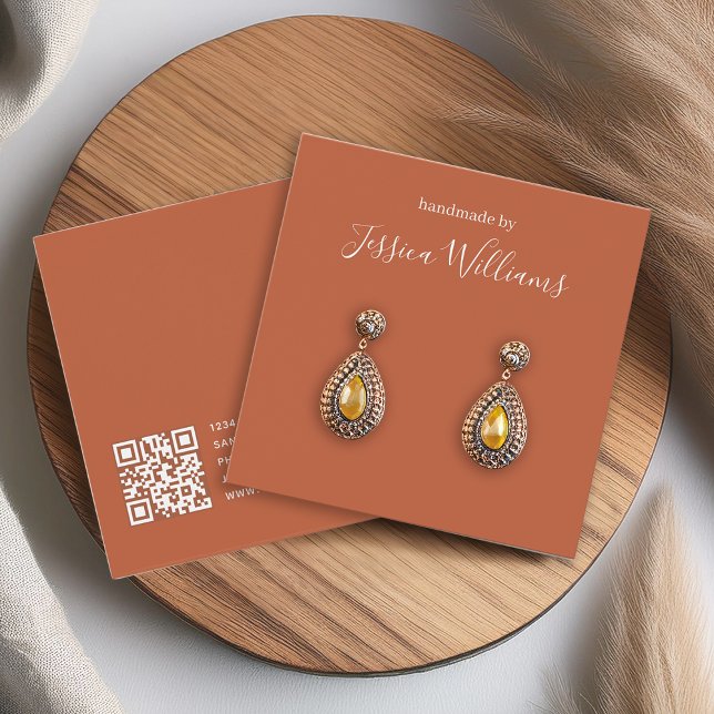 Terracotta Modern Script QR Earring Display Card (Von Creator hochgeladen)