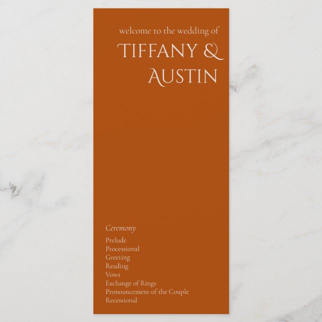 Terracotta Modern Wedding Program (Vorderseite)