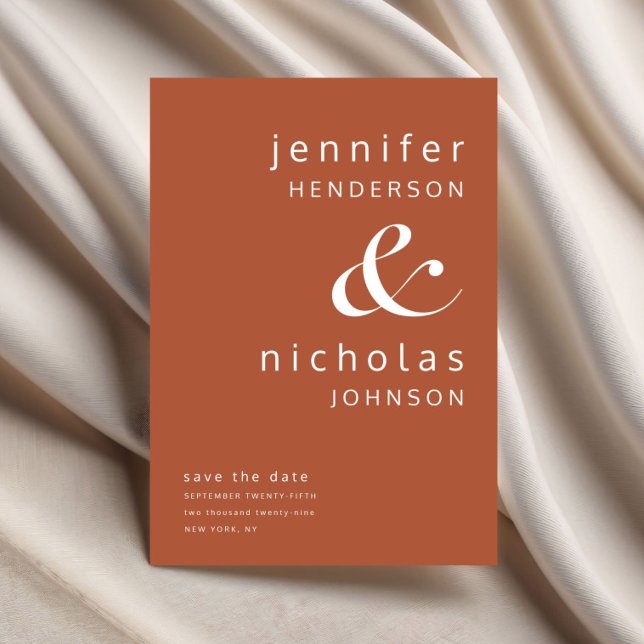 Terracotta Moderne Ampere und Typografie Hochzeit Save The Date (Terracotta Modern Ampersand Typography Wedding Save The Date)