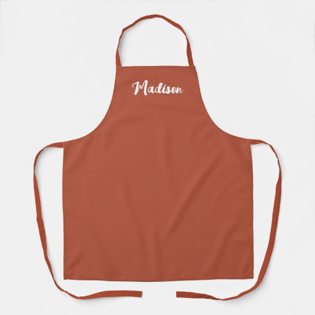 Terracotta Moderne Chic Script Personalisierte Fra Schürze (Vorderseite)