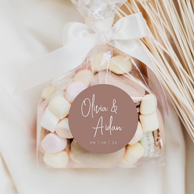 Terracotta | Moderne handgeschriebene Hochzeit Runder Aufkleber (Von Creator hochgeladen)