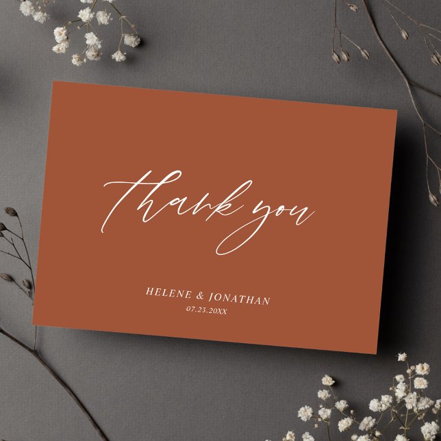Terracotta Moderne Highlights Dankeskarte (Terracotta Modern Minimal Wedding Thank You Card)