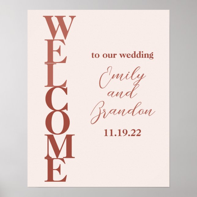 Terracotta Moderne Hochzeit Begrüßungszeichen Poster (Vorne)