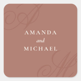 Terracotta Moderne Kante Elegante Monogram Wedding Quadratischer Aufkleber