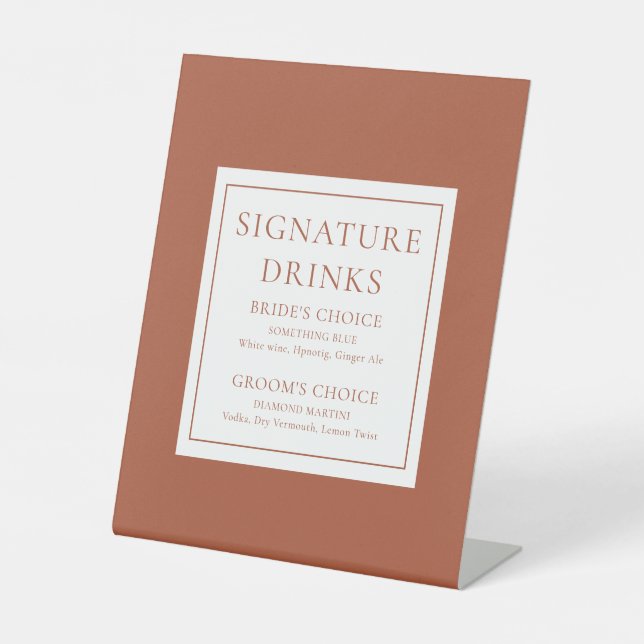 Terracotta Moderne klassische Unterschrift Drinks Sockelschild (Vorderseite)