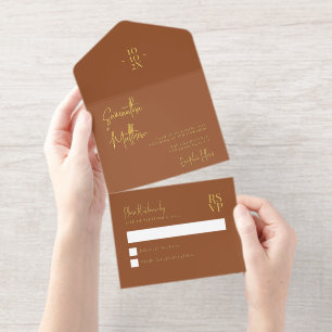 Terracotta Moderne Minimalistische Goldmedaille All-in-One-Einladung
