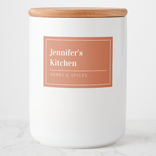 Terracotta Moderne Minimalistische Küche Lebensmitteletikett (Vorderseite)