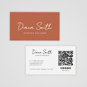 Terracotta Moderne Minimalistische QR Code Visiten
