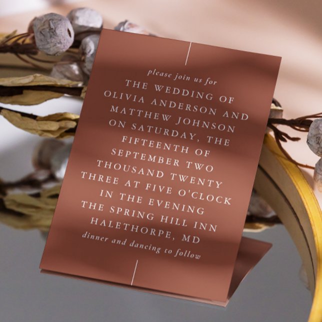 Terracotta Moderne minimalistische Typografie Hoch Einladung (Von Creator hochgeladen)