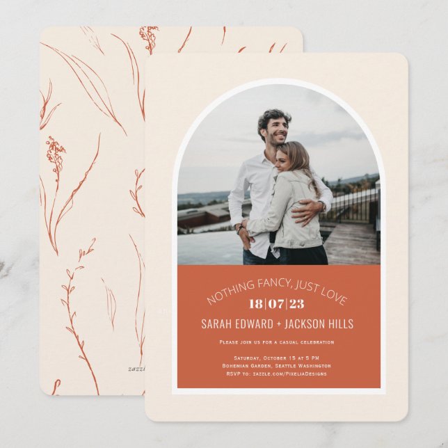 Terracotta Modernes Foto Hochzeit Einladung (Vorne/Hinten)