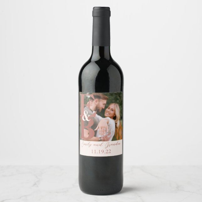 Terracotta Modernes Foto Hochzeit Weinetikett (Vorderseite)