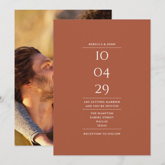 Terracotta Modernes Minimalistisches Foto Hochzeit Einladung (Vorne/Hinten)