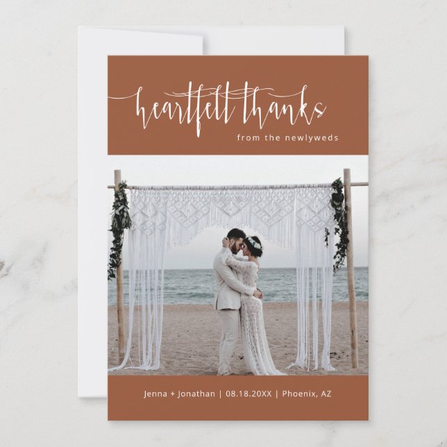 Terracotta Modernes Minimalistisches Hochzeitsappa Dankeskarte (Vorderseite)