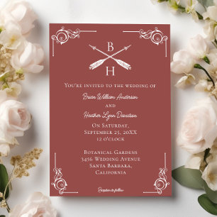 Terracotta Monogram and Arrows Wedding Einladung