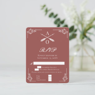 Terracotta Monogram and Arrows Wedding RSVP Card Karte