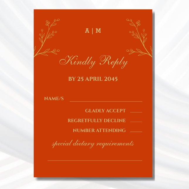 Terracotta Monogram Botanical Wedding RSVP Card (Von Creator hochgeladen)