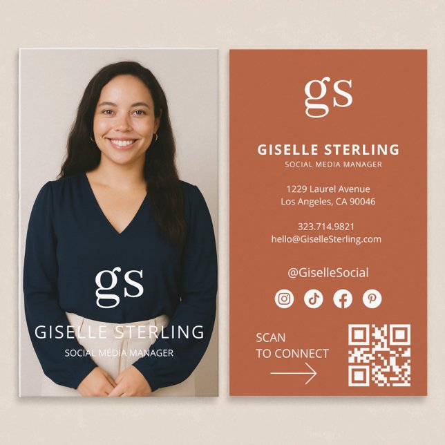 Terracotta Monogram Foto Social Media QR Code Visitenkarte (Von Creator hochgeladen)