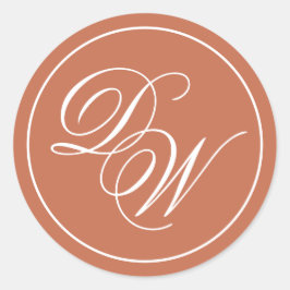 Terracotta Monogram Simple Brown White Script Runder Aufkleber
