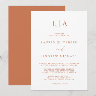 Terracotta Monogram Simple Minimalistisch Wedding Einladung