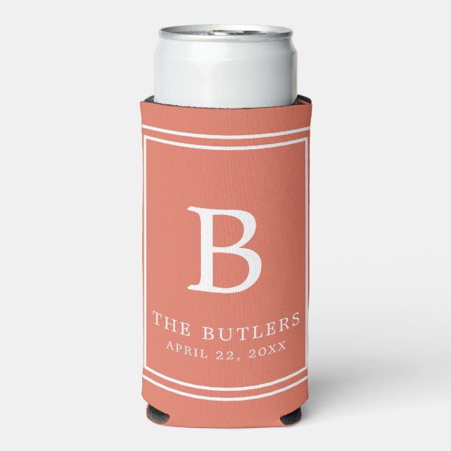 Terracotta Monogram Wedding Seltzer Can Cooler Selters Dosenkühler (Seltzer Vorderseite)