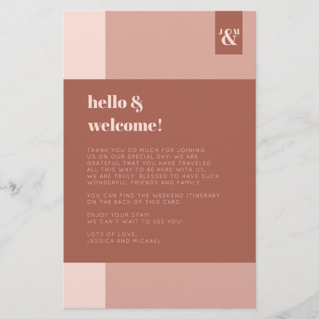 Terracotta Monogram Wedding Welcome Itinerary (Vorderseite)