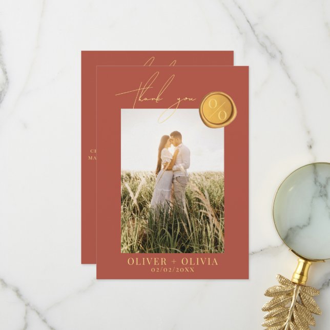 Terracotta Monogramm Wachs Siegel Foto Hochzeit Dankeskarte (Vorderseite/Rückseite Beispiel)