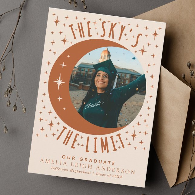 Terracotta Moon Abschluss Foto Ankündigung Karte (Von Creator hochgeladen)