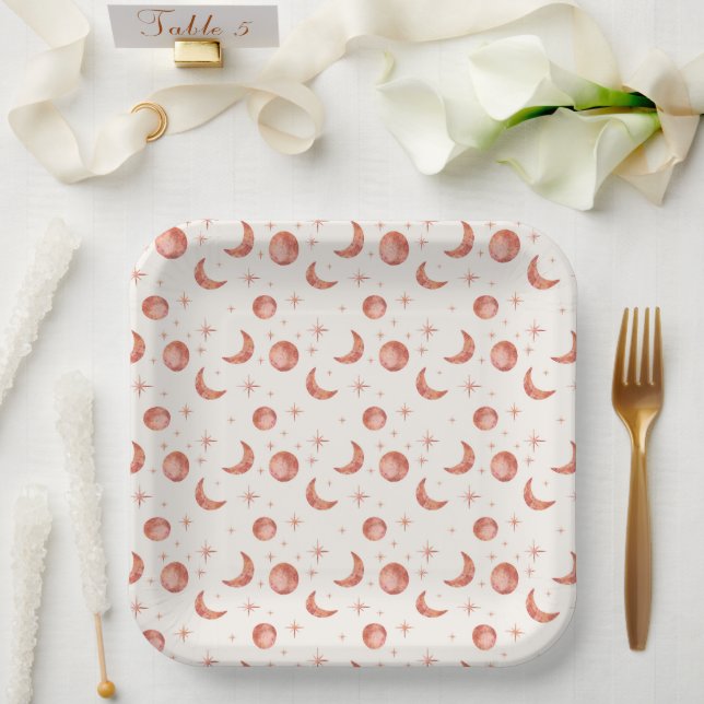 Terracotta Moon and Stars Party Paper Tellers Pappteller (Hochzeit)