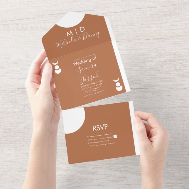 Terracotta Moon Phases Formen Wedding All In One Einladung (Abreißen)