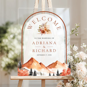 Terracotta Mountain Forest Arch Hochzeit Willkomme Acrylschild