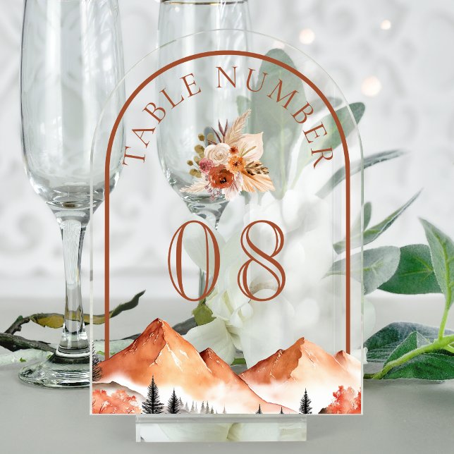 Terracotta Mountain Wedding Acrylic Table Number Acryleinladungen (Von Creator hochgeladen)