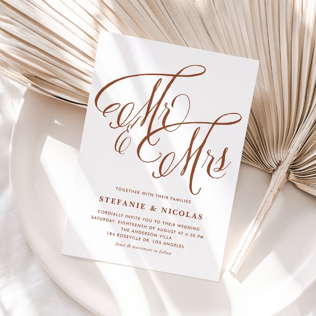 Terracotta Mrs. & Mrs. Rustic Script QR Code Weddi Einladung (Terracotta Mrs & Mrs Rustic Script QR Code Wedding Invitation)