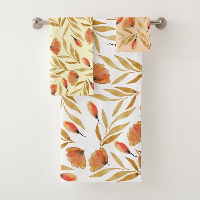 Terracotta Mustard Yellow Floral Badhandtuch Set (Insitu)