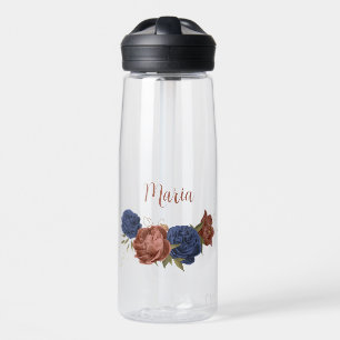 Terracotta navy blauen Blumengrün Name Trinkflasche