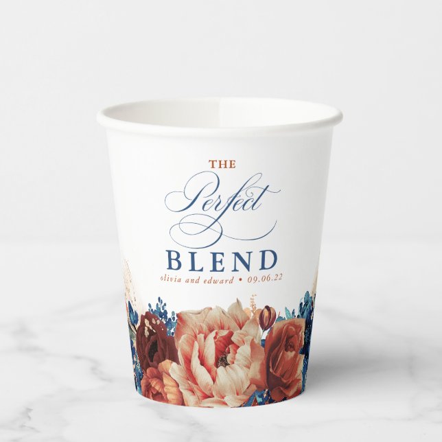 Terracotta Navy Blue Floral Boho Die perfekte Misc Pappbecher (Links)